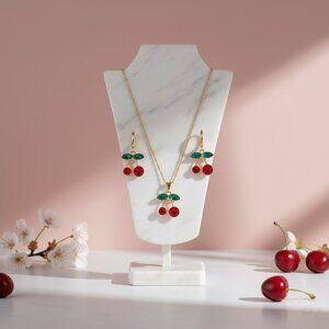 3 PIECE RHINESTONE CHERRY NECKLACE AND EARRINGS